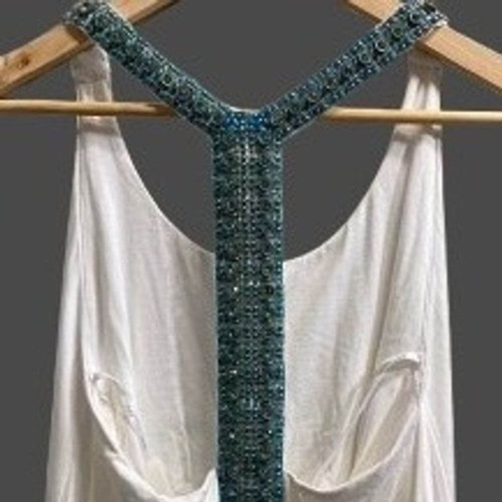 NEW Sky Embellished Beaded Halter Top Lined Boho Glam White XS